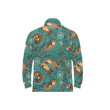 cute brown sea otters ornamental seaweed corals gr Men's Long Sleeve Polo Shirt