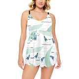 Crocodile diver pattern Chest Sexy Pleated Two Piece Swim Dress