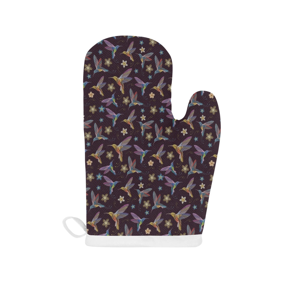 Hummingbird Pattern Print Design 04 Heat Resistant Oven Mitts