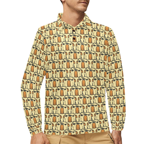 English Bulldog Pattern Print Design 02 Men's Long Sleeve Polo Shirt