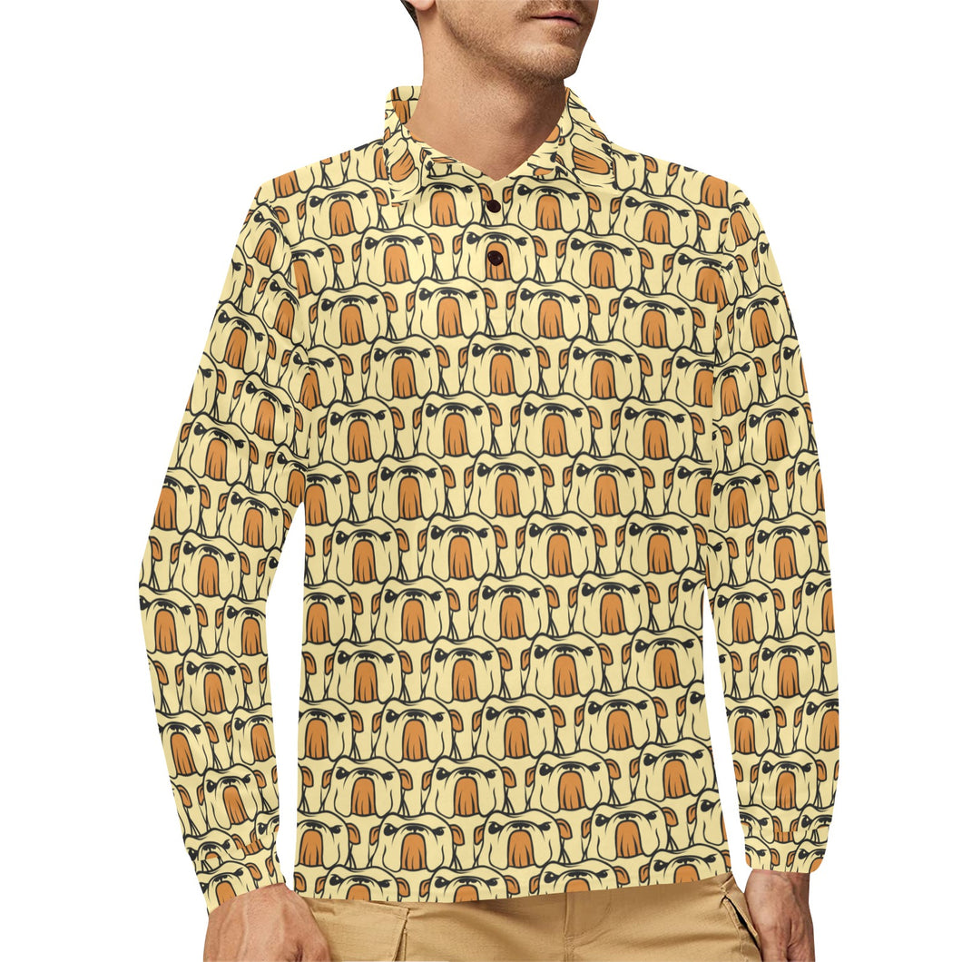 English Bulldog Pattern Print Design 02 Men's Long Sleeve Polo Shirt