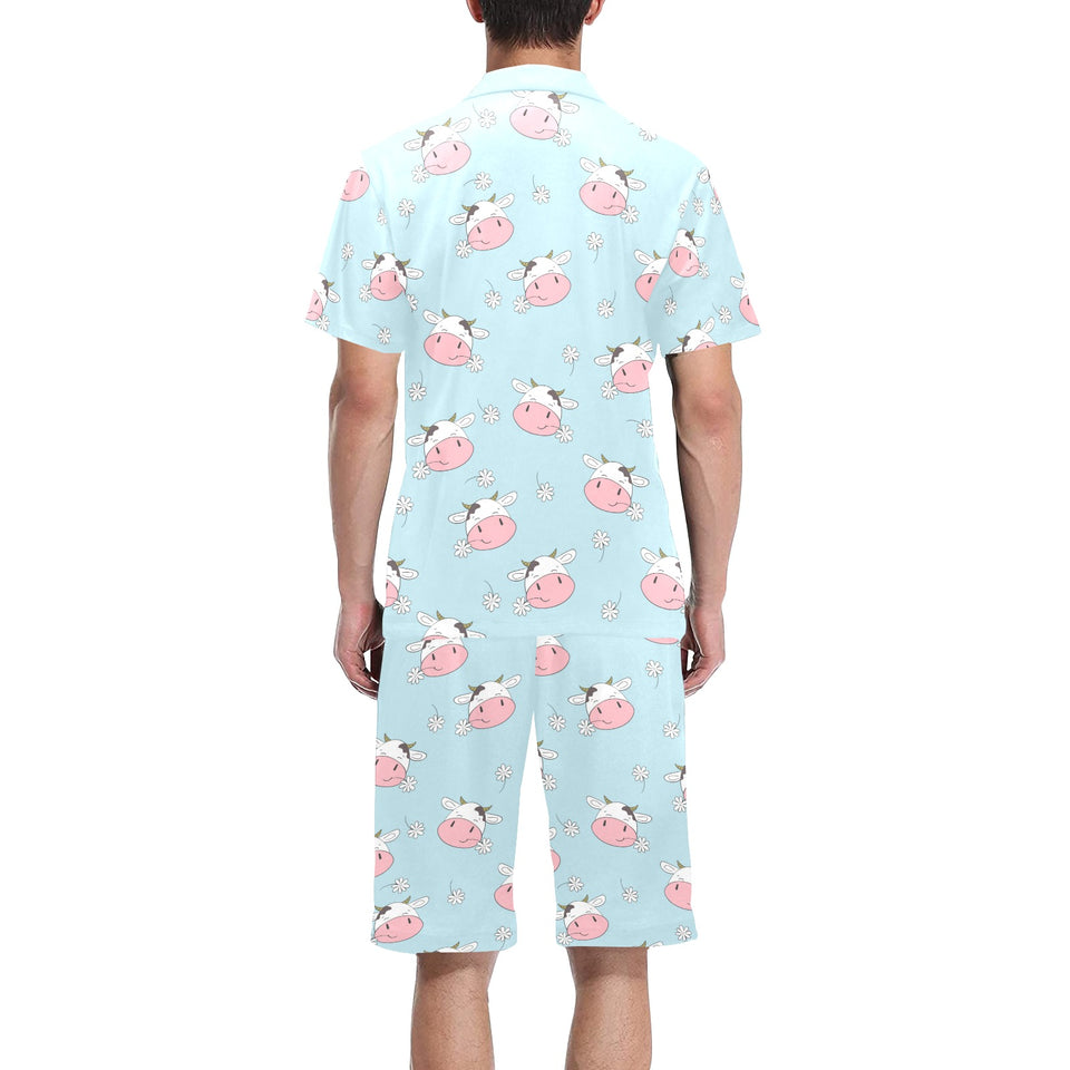 Cute cow flower pattern Men's V-Neck Short Pajama Set