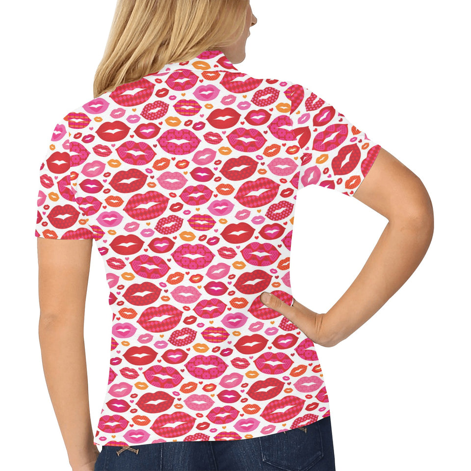 Lips Pattern Print Design 01 Women's All Over Print Polo Shirt