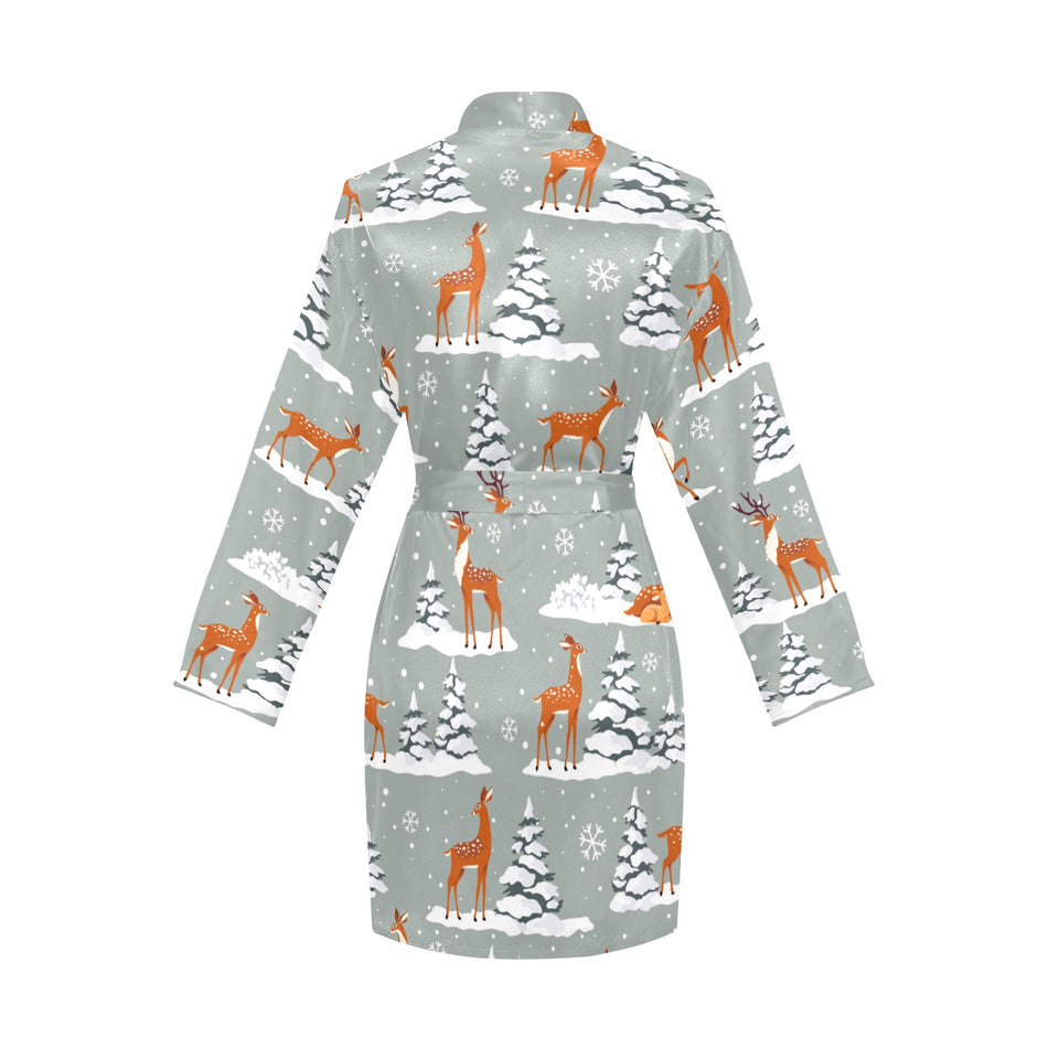 Beautiful deers Winter Christmas Women's Long Sleeve Belted Night Robe