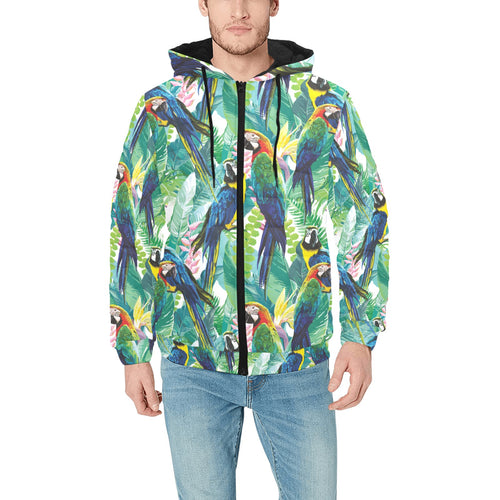 Colorful parrot exotic flower leaves Men's Padded Hooded Jacket