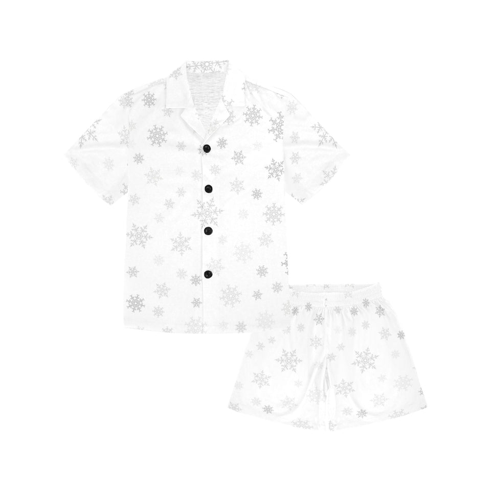 Snowflake pattern white background Kids' Boys' Girls' V-Neck Short Pajama Set
