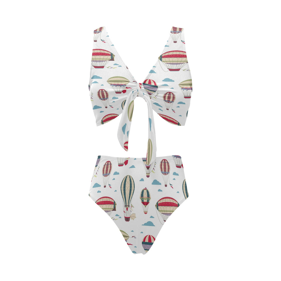 Hot air balloon pattern Chest Bowknot High Waisted Bikini Swimsuit