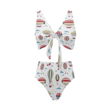 Hot air balloon pattern Chest Bowknot High Waisted Bikini Swimsuit