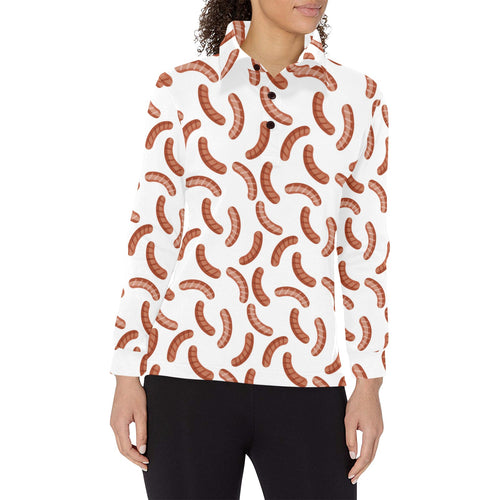 Sausage Pattern Print Design 04 Women's Long Sleeve Polo Shirt