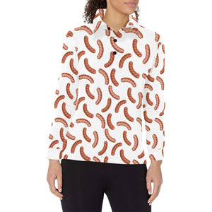 Sausage Pattern Print Design 04 Women's Long Sleeve Polo Shirt