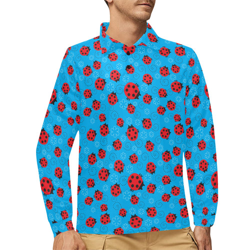 Ladybug Pattern Print Design 02 Men's Long Sleeve Polo Shirt