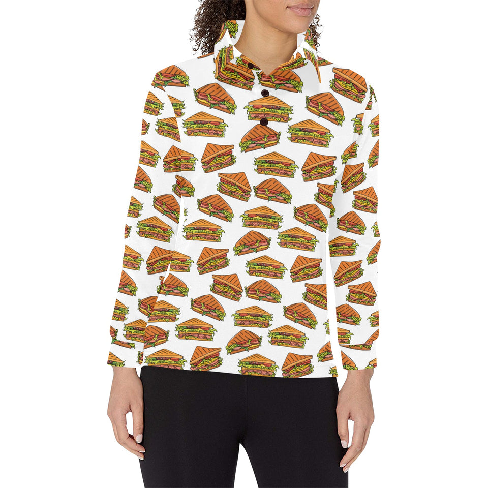 Sandwich Pattern Print Design 02 Women's Long Sleeve Polo Shirt