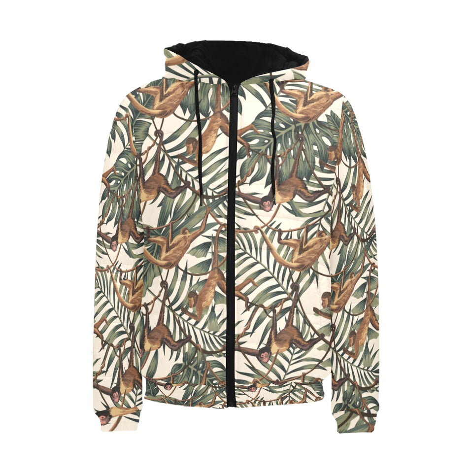 Monkey tropical leaves background Men's Padded Hooded Jacket