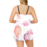Watercolor air balloon cloud pattern Chest Sexy Pleated Two Piece Swim Dress