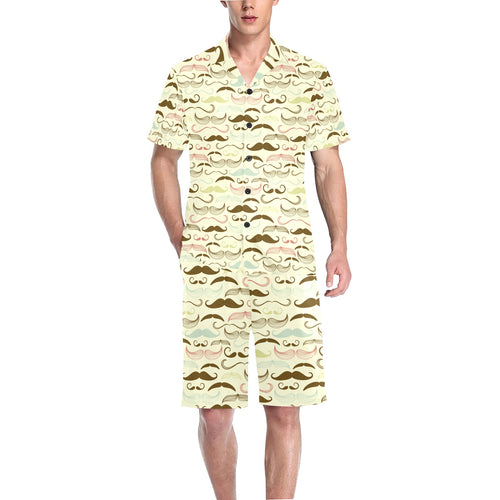 Mustache Beard Pattern Print Design 01 Men's V-Neck Short Pajama Set