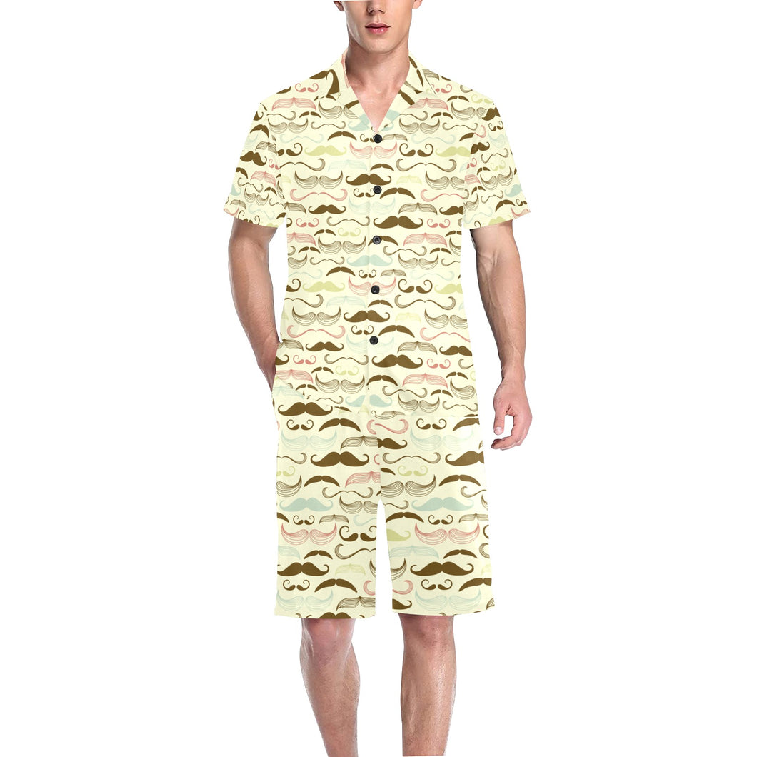 Mustache Beard Pattern Print Design 01 Men's V-Neck Short Pajama Set
