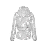 white swan gray background Women's Padded Hooded Jacket
