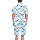 zigzag chevron blue pattern Men's V-Neck Short Pajama Set