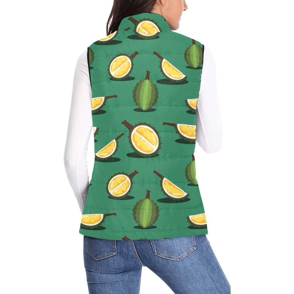 Durian pattern green background Women's Padded Vest
