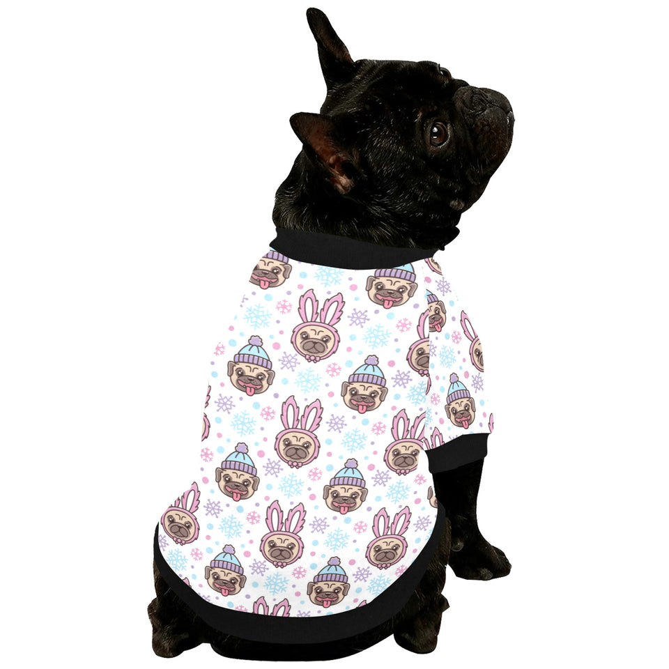 Cute pug hat rabbit costume pattern All Over Print Pet Dog Round Neck Fuzzy Shirt