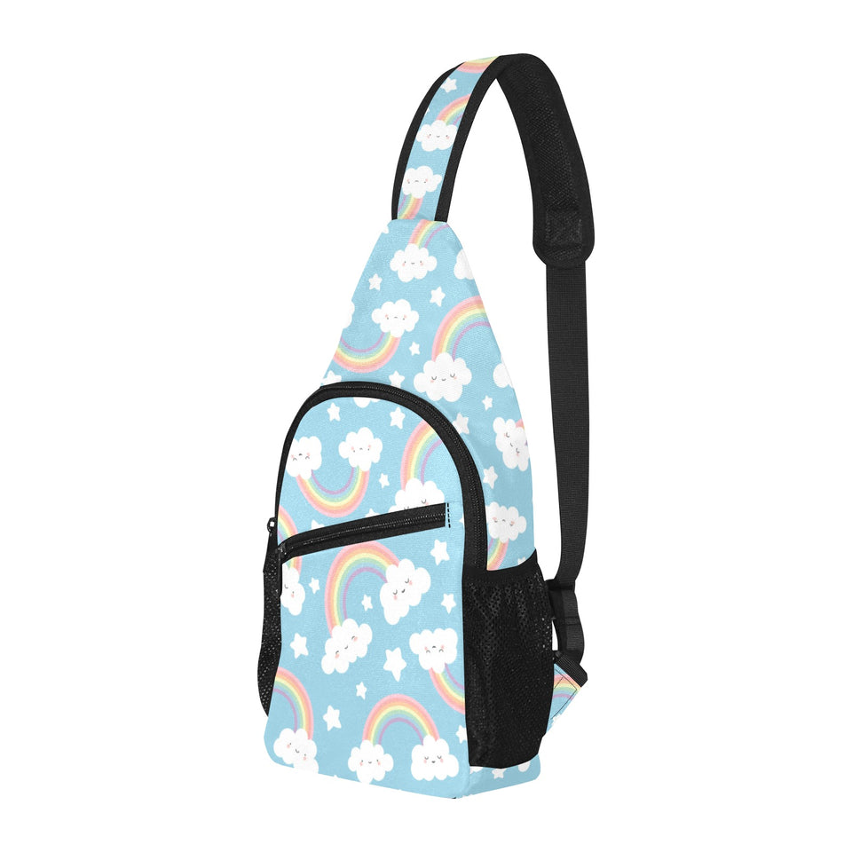 Cute rainbow clound star pattern blue background All Over Print Chest Bag