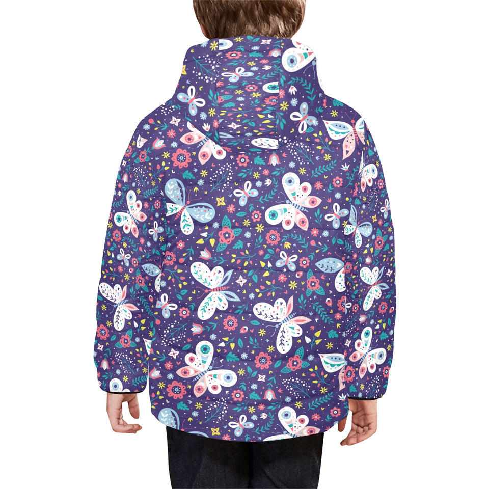 Colorful butterfly flower pattern.eps Kids' Boys' Girls' Padded Hooded Jacket