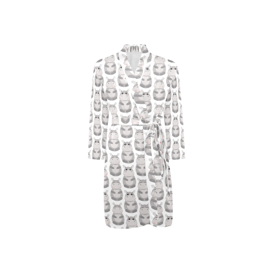 Hippopotamus Pattern Print Design 05 Men's Long Sleeve Belted Night Robe