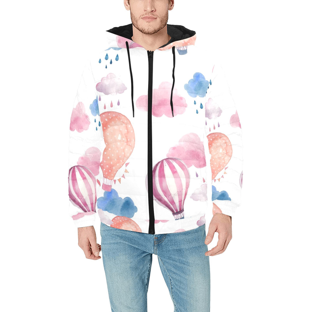Watercolor air balloon cloud pattern Men's Padded Hooded Jacket
