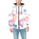 Watercolor air balloon cloud pattern Men's Padded Hooded Jacket