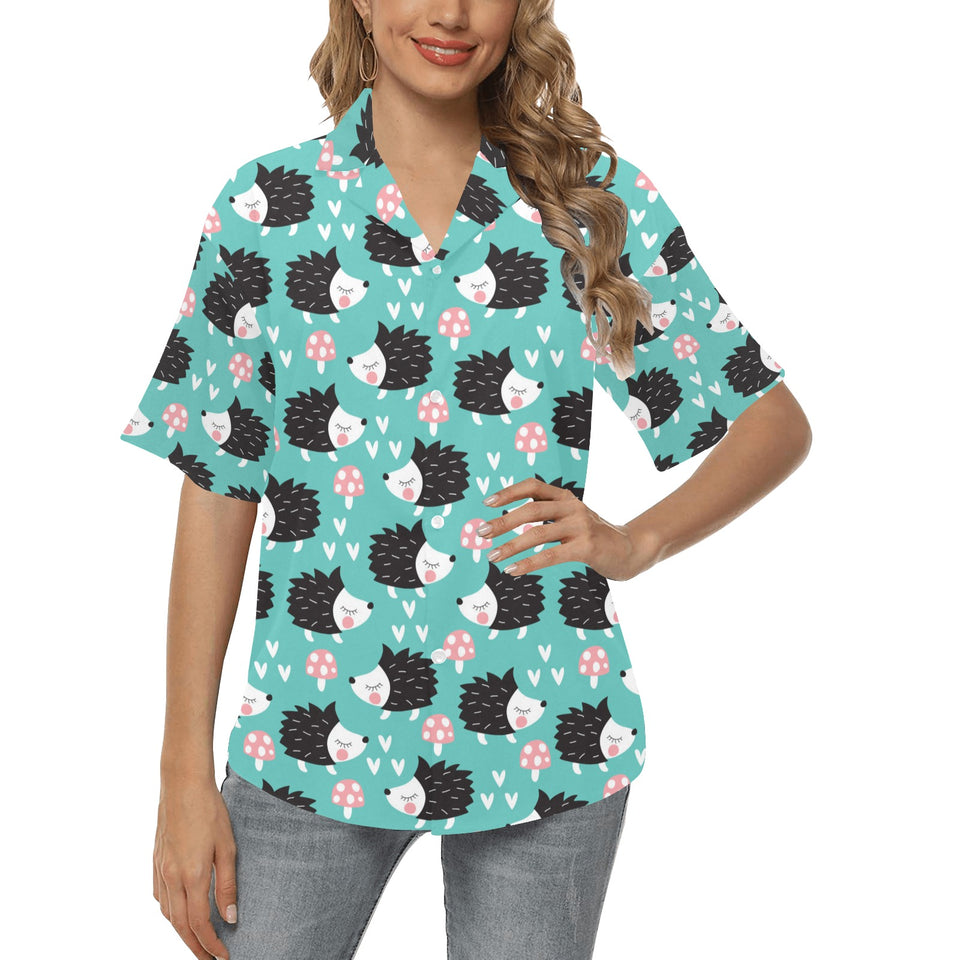 Hedgehog Pattern Print Design 03 Women's All Over Print Hawaiian Shirt