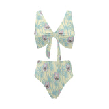French bulldog hawaii blackground Chest Bowknot High Waisted Bikini Swimsuit