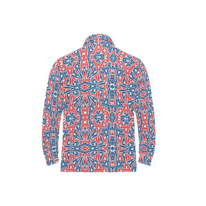 Blue Red Eiffel Tower Pattern Print Design 02 Men's Long Sleeve Polo Shirt