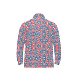 Blue Red Eiffel Tower Pattern Print Design 02 Men's Long Sleeve Polo Shirt