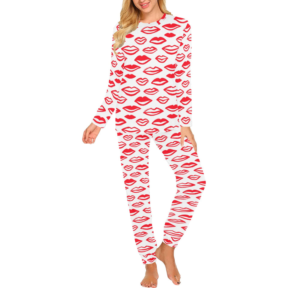 Lips Pattern Print Design 05 Women's All Over Print Pajama Set