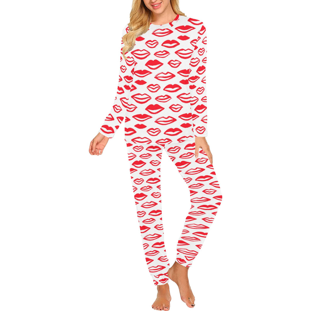 Lips Pattern Print Design 05 Women's All Over Print Pajama Set