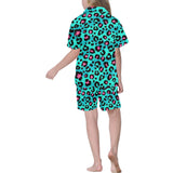 Green leopard skin print pattern Kids' Boys' Girls' V-Neck Short Pajama Set