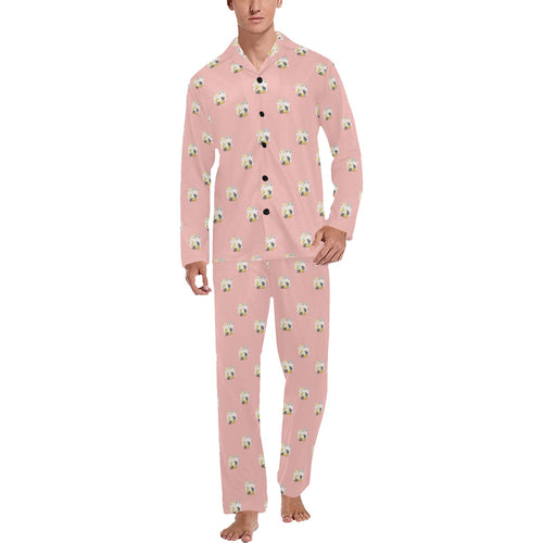 Cute hamster cheese pattern pink background Men's Long Pajama Set