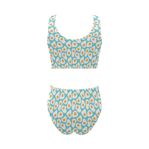 Fried Eggs Pattern Print Design 04 Chest Bowknot High Waisted Bikini Swimsuit