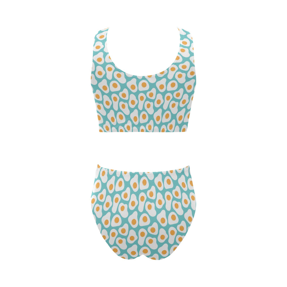 Fried Eggs Pattern Print Design 04 Chest Bowknot High Waisted Bikini Swimsuit
