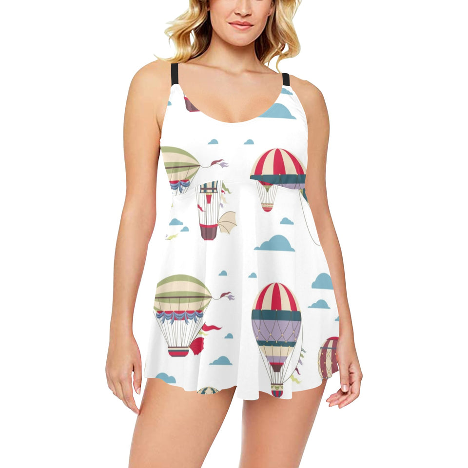 Hot air balloon pattern Chest Sexy Pleated Two Piece Swim Dress