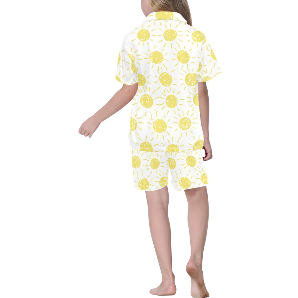 hand drawn sun pattern Kids' Boys' Girls' V-Neck Short Pajama Set