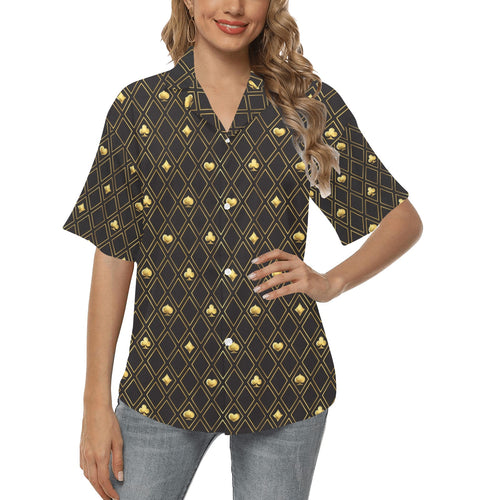 Casino Cards Suits Pattern Print Design 01 Women's All Over Print Hawaiian Shirt
