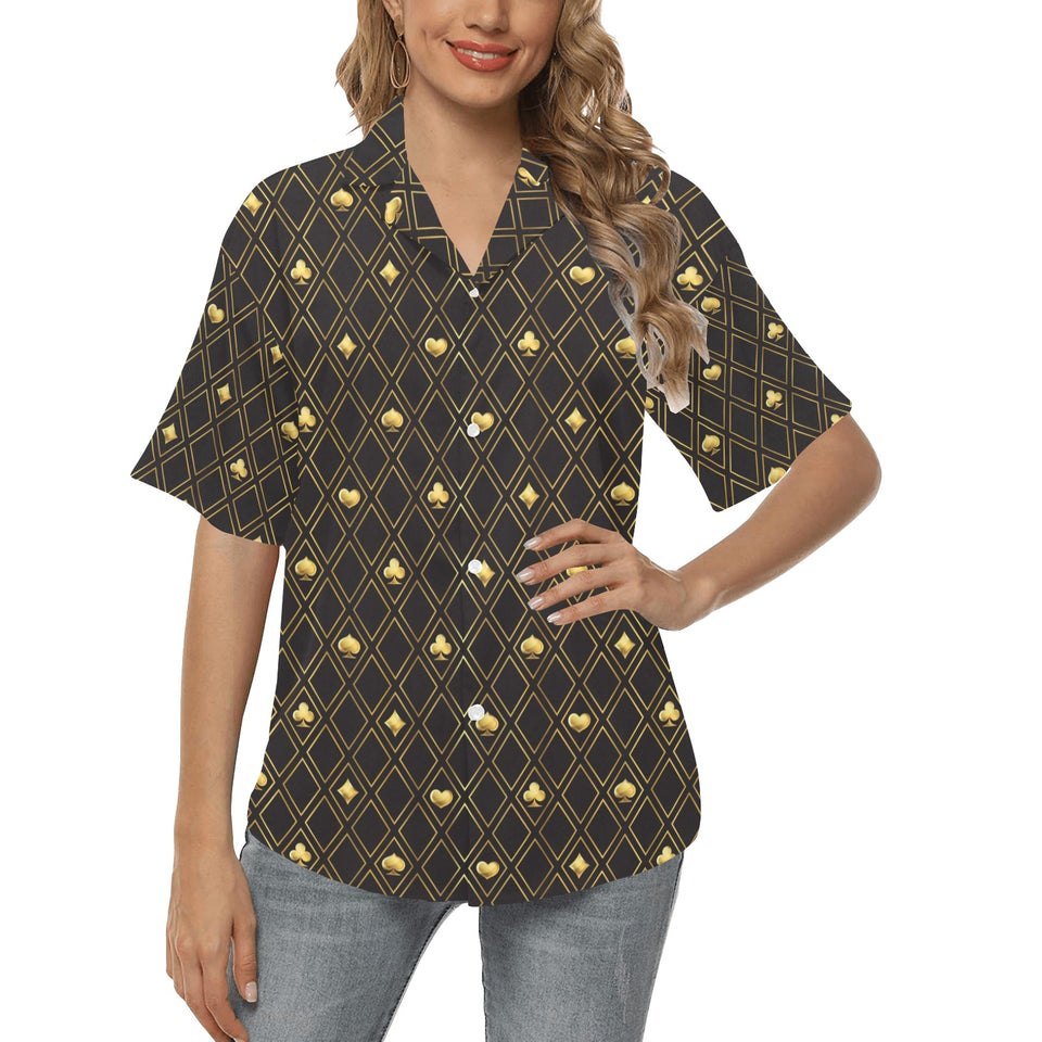 Casino Cards Suits Pattern Print Design 01 Women's All Over Print Hawaiian Shirt