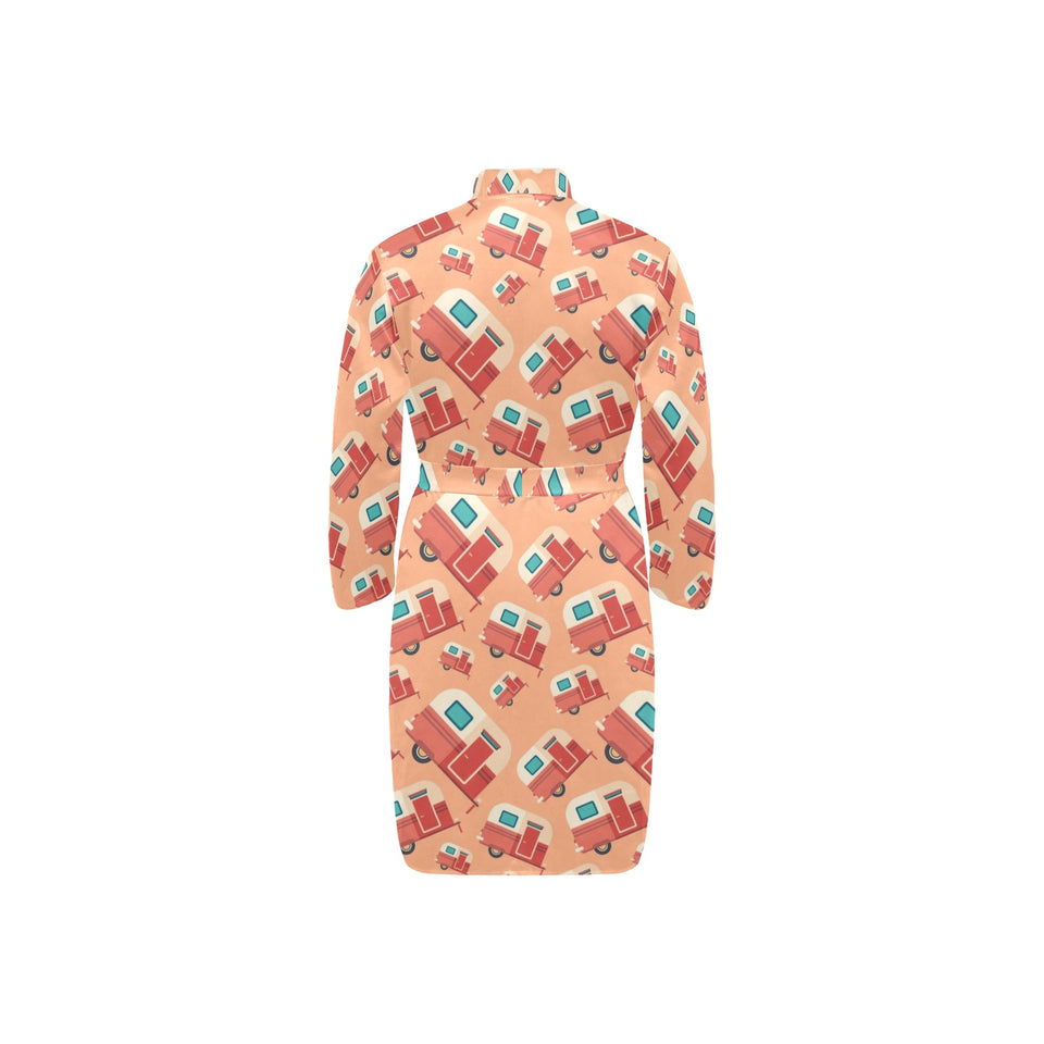 Camper Van Pattern Print Design 03 Men's Long Sleeve Belted Night Robe