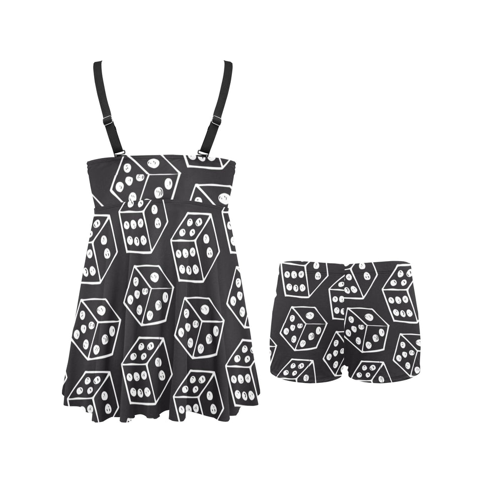 Dice Pattern Print Design 01 Chest Sexy Pleated Two Piece Swim Dress