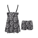 Dice Pattern Print Design 01 Chest Sexy Pleated Two Piece Swim Dress