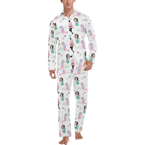 cute mermaid dolphin fish starfish pattern Men's Long Pajama Set