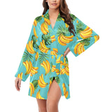 Banana Palm Leaves pattern background Women's Long Sleeve Belted Night Robe