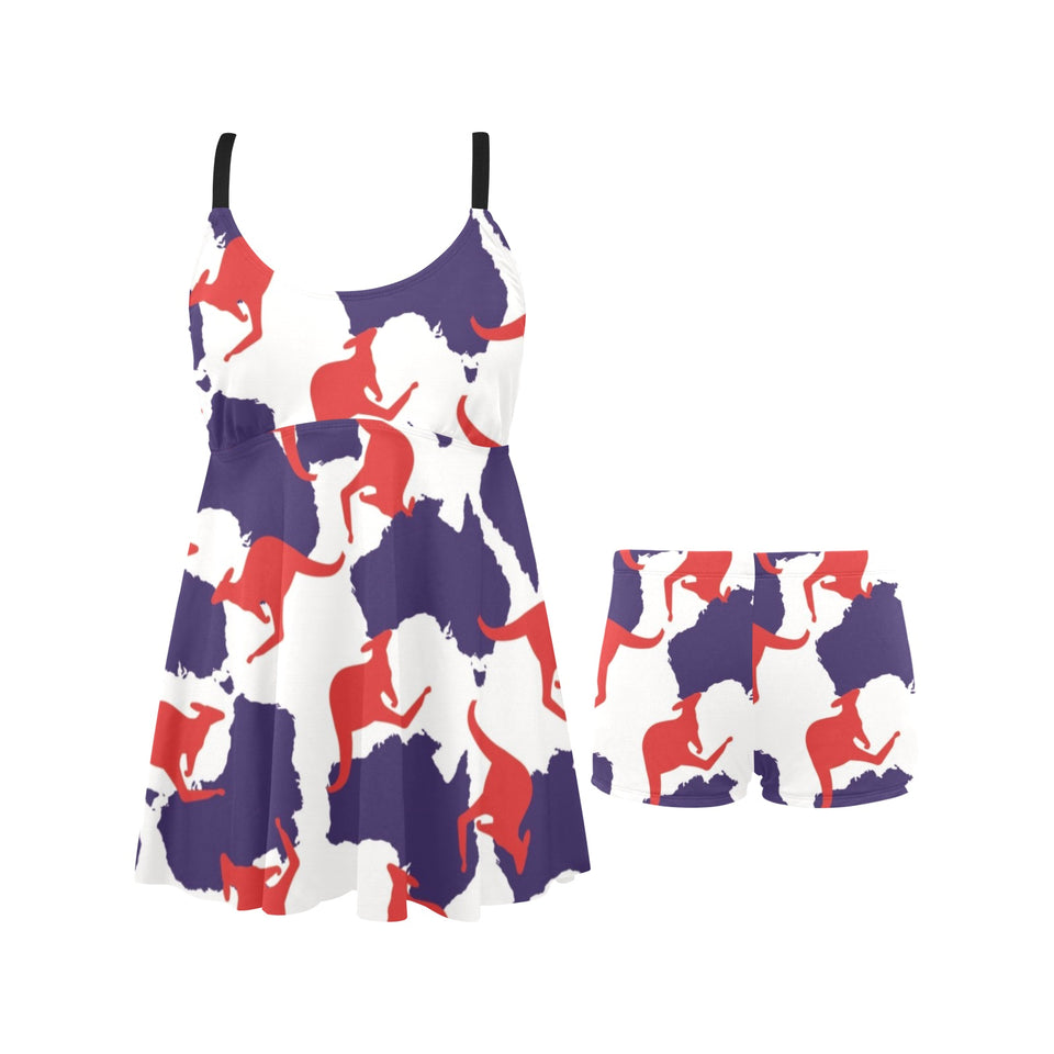 Kangaroo Australian pattern Chest Sexy Pleated Two Piece Swim Dress
