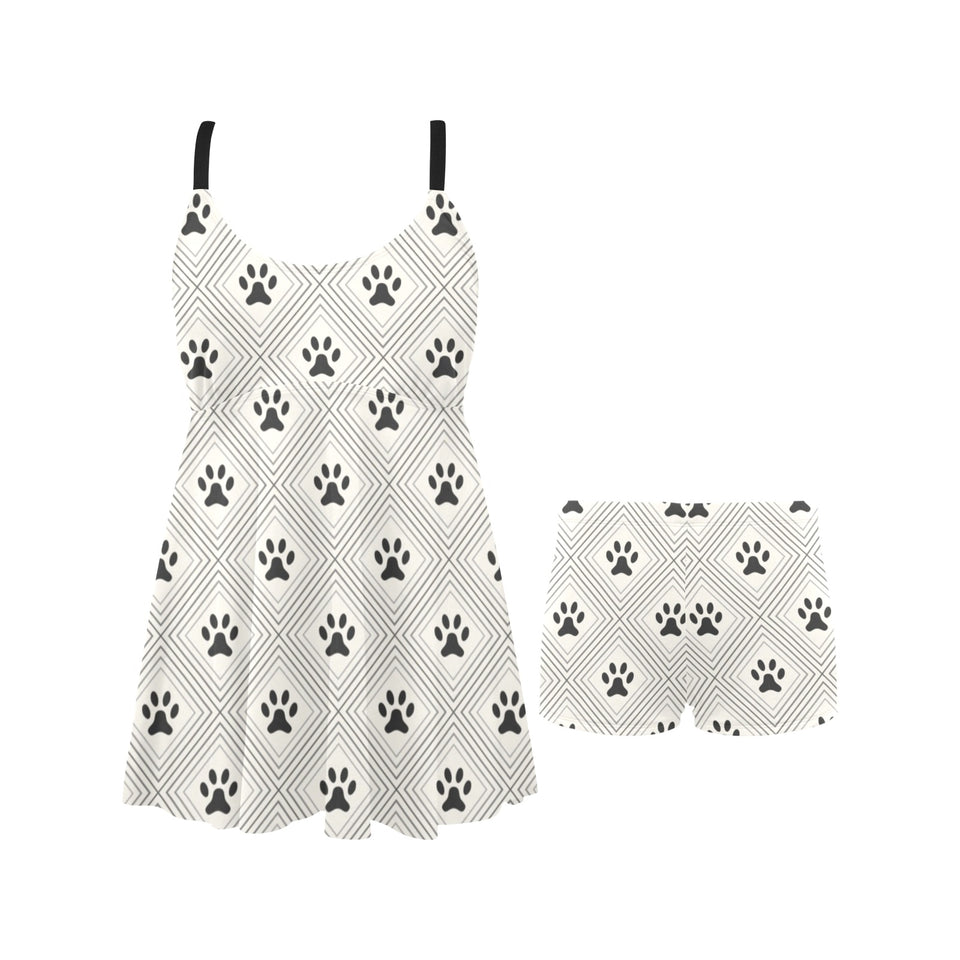 Dog Paws Pattern Print Design 03 Chest Sexy Pleated Two Piece Swim Dress